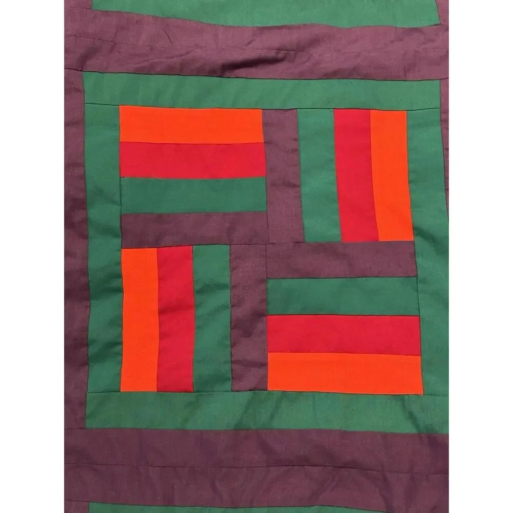 Handmade Quilt 80” X 65”‎ Red Orange Green Purple